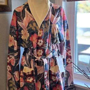 Floral Wrap Robe in Pink and Green - Women's Sleepwear